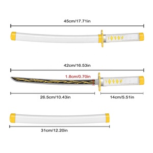 Mini lame Nichirin en acier véritable pour tueur de démons japonais de 45cm Épée <span class=keywords><strong>Katana</strong></span> miniature en métal de Zenitsu Agatsuma - Product Image 2