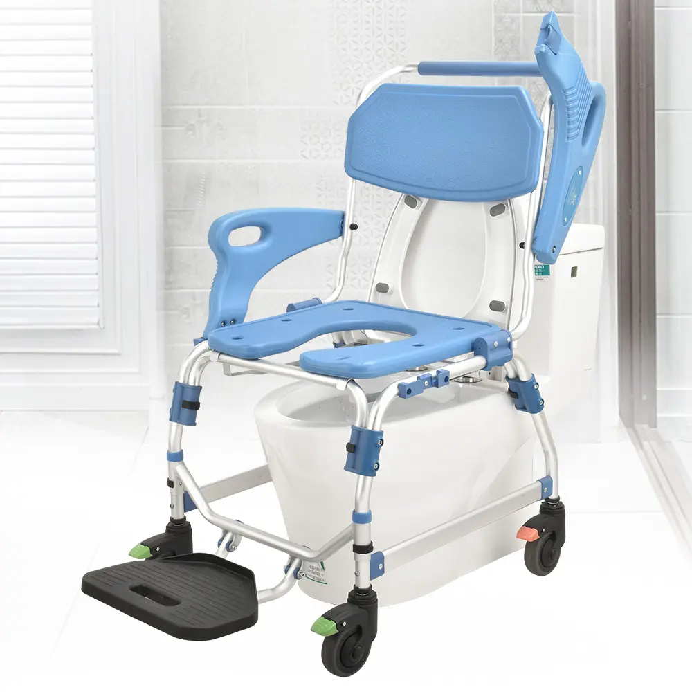 障害者および患者のためのバストイレ付きアルミニウム合金多機能モバイルリフト便器椅子