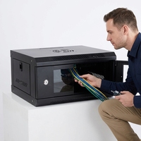 Baies de serveur verticales standard 4U pour entreprises, avec 4 poteaux, profondeur réglable, mini-rack de serveur avec ventilateur et roues