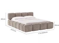 Lit king size en tissu minimaliste moderne, mobilier de chambre haut de gamme, cadre en bois couleur crème doux, lit queen size