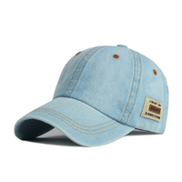 Casquette de baseball vintage non structurée en denim délavé avec étiquette en cuir et surpiqûres contrastées, 6 panneaux, style délavé à la pierre, vente en gros