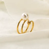 Eleganter Doppel-Perlen Verstellbarer Offener Edelstahlring, Minimalistischer Modischer Goldton-Fingerring für Frauen Tägliches Tragen