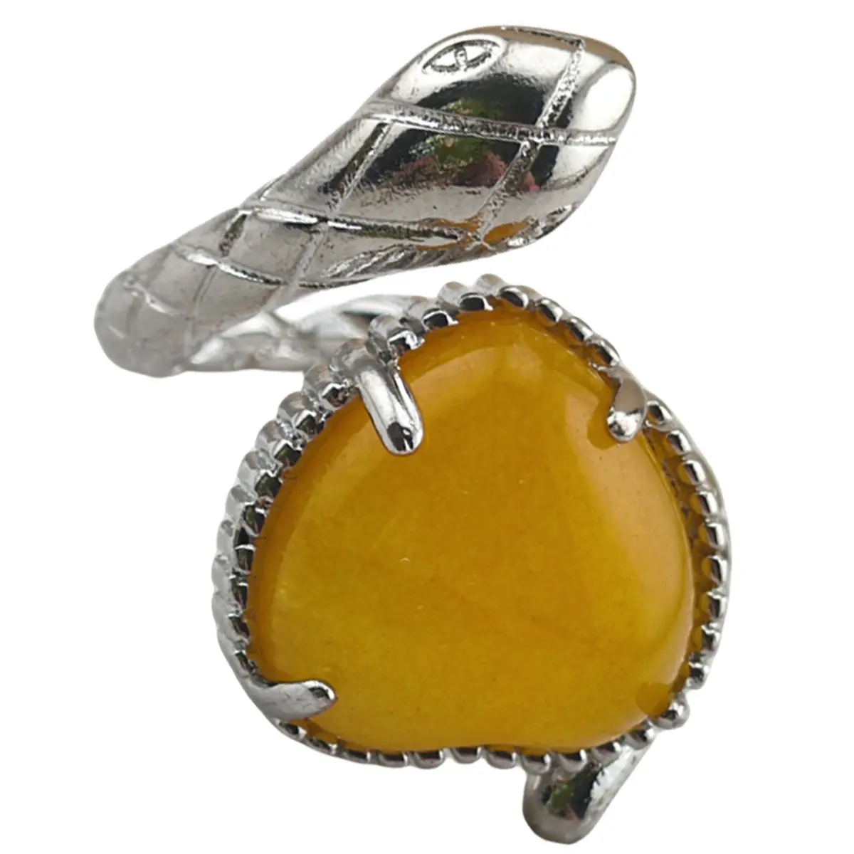 Silver Interface Snake Yellow Jade for Men Women Ring Piercing Love Heart for Jade Light Wave Adjustable Wedding Jewelry