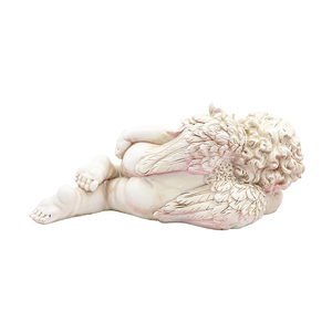 Statua in Resina di Cherubino Dormiente, Figurina di Angioletto Bianco Anticato per Giardino e Casa, Scultura Commemorativa Tranquilla - Product Image 4
