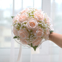 Bouquet de roses et gypsophiles pour mariage, cérémonie de mariage, mariée, fleurs artificielles, séance photo, fleurs en soie, Noël