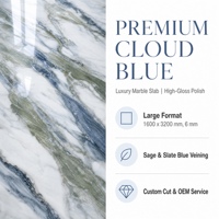 Dalle de pierre frittée polie Kuli Blue Premium, finition veinée blanc-bleu, pour murs et sols de cuisine, projets hôteliers et villas