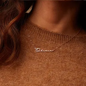 Necklace Chain Customized Stainless Steel Name Necklace Personalized Pendant Nameplate Choker Gold Necklace For Women Engrave Cutting Chain