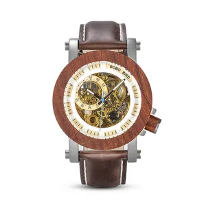 BOBO BIRD-reloj mecánico para hombre, de madera, personalizado, de lujo, automático, de pulsera, esqueleto