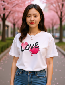 เสื้อยืดพิมพ์ลายหัวใจวันวาเลนไทน์ของผู้หญิงสีขาวหลวมแขนสั้นคอกลมเสื้อครอปสไตล์เกาหลีฮาราจูกุแฟชั่นลำลอง - Product Image 2