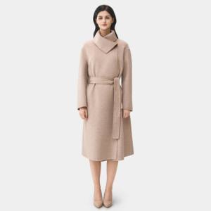 OEM ODM 공장 겨울용 따뜻한 원피스 턴다운 칼라 오트밀 색상 포멀 여성용 울 코트 10% 캐시미어 10% 실크 - Product Image 4