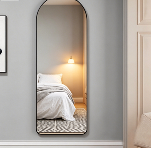 Espejo de cuerpo entero de lujo moderno con arco retro francés, marco de madera engrosado con diseño tallado, soporte de vidrio de alta calidad personalizado - Product Image 6