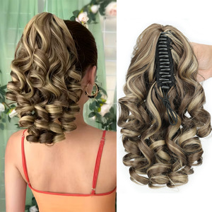 Queue de cheval SARLA en fibre haute température, bouclée à la française, ondulée, avec pinces courtes, pour femme, cheveux doux et volumineux - Product Image 2