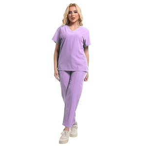 HZMNOI Women's Scrub Set Gray V-Neck Top And Pants Moisture Wicking Hospital Uniforms For Nursing Workwear - Product Image 3