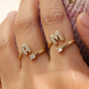 Cincin Inisial Kustom Berlapis Emas, Cincin Huruf Alfabet Personal, Zirkonia Kubik, Perhiasan Mungil yang Dapat Ditumpuk untuk Wanita, Hadiah - Product Image 5