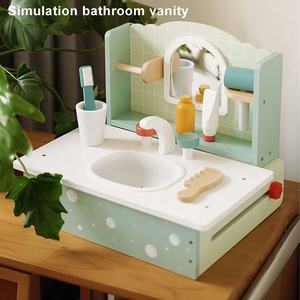 <span class=keywords><strong>Commode</strong></span> de salle de bain en bois lavabo jouet simulation lavabo vanité table ensemble de jeu pour enfant jeu de rôle jouet éducatif - Product Image 2
