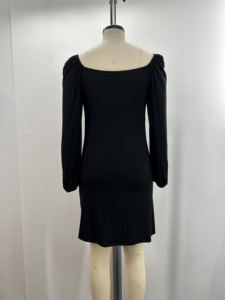 Của phụ nữ thời trang màu đen vuông-Cổ Puff-Tay áo dài tay áo <span class=keywords><strong>Bodycon</strong></span> ăn mặc đàn hồi eo móc zippered draping cho Câu lạc bộ mùa hè - Product Image 3