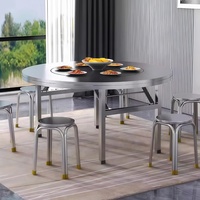Table à manger industrielle pliable en acier inoxydable avec cuisinière à induction intégrée et plateau tournant à 360° pour usage domestique et en restaurant