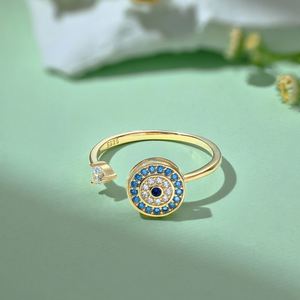 Dylam New Design Solid <b>Sterling</b> <b>Silver</b> Rhodium 18K Gold Rotatable Spinning Anxiety Evil Blue Eyes <b>Adjustable</b> 5A Zirconia <b>Rings</b> - Product Image 5