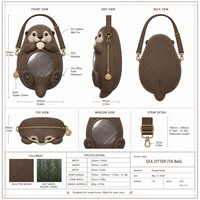 Sac messager personnalisé en forme de castor Sea Bank avec fenêtre transparente en PVC, doublure en algues marines et breloque coquillage, sac souple