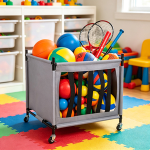 <span class=keywords><strong>Chariot</strong></span> de rangement commercial à roulettes pour équipement sportif, bac de rangement métallique pour équipement de sport pour salle de sport, garage, club sportif et centre d'entraînement - Product Image 4