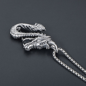 <b>Titanium</b> Steel Dragon Pendant Necklace Chinese Style Animal Zodiac Fashion Jewelry SP738 - Product Image 2