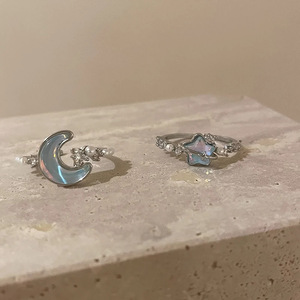 Glacier Blue Star <strong>Moon</strong> Natural <strong>Stone</strong> Opening Alloy <strong>Ring</strong> Women's Niche Design High-grade Couple's Finger Light Luxury Exquisite - Product Image 4