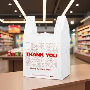 Manufacturer Printed Logo <b>Plastic</b> T-shirt <b>Bag</b> Cheap Shopping <b>Clear</b> <b>Plastic</b> Vest <b>Bag</b> for Supermarket - Product Image 1