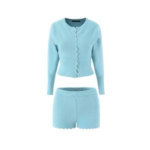 Spring New Women's French Fashion Design Bat Sleeve Wave Edge Long <b>Knitted</b> <b>Set</b> - Product Image 2