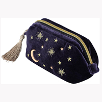Trousse de maquillage personnalisée, sac cosmétique en velours brodé d'étoiles de lune avec glands, pochette de maquillage étoilée à fermeture éclair avec deux poches intérieures