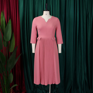 Robes de bureau pour femmes printemps-automne, robes décontractées élégantes de couleur unie plissées, robes africaines pour femmes - Product Image 2