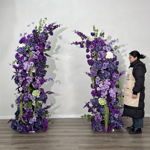 Arche de fleurs artificielles en soie pour mariage en plein air, décorée d'hortensias violets, faite à la main - Product Image 1