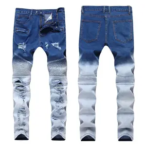 Джинсы мужские рваные в стиле ретро, модные заплатки в стиле хип-хоп, байкерские рваные джинсы с рэп-отверстием, на молнии, свободные Узкие рваные джинсы