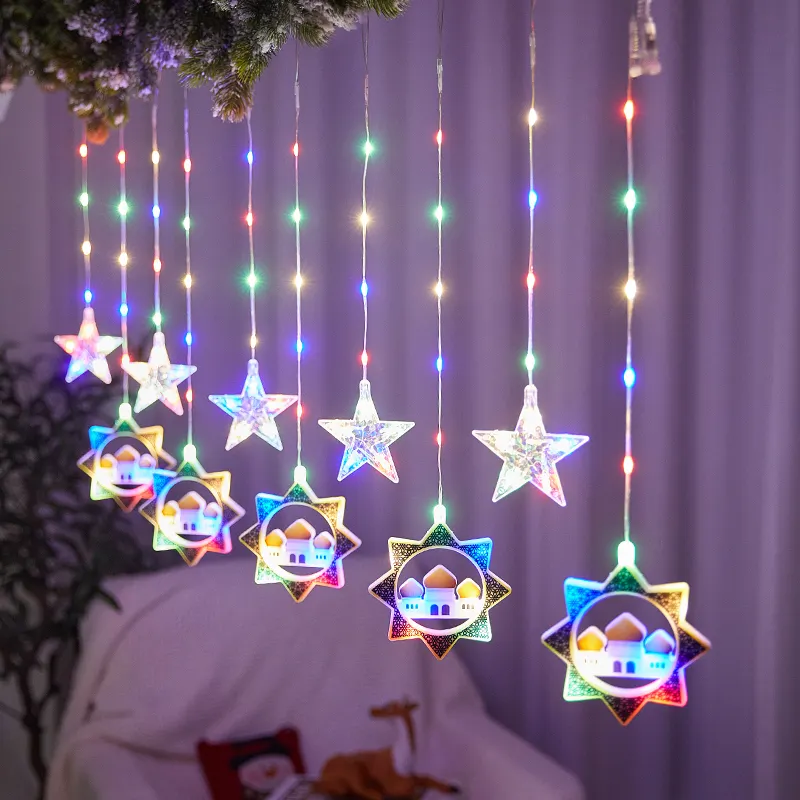 Muslim Islamic Home Garden Patio Ramadan Decor Supplies Star String Lights for Eid Middle Decorations Moon Lights String