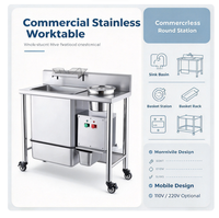 Table de travail en acier inoxydable avec évier et station de friteuse, plan de travail pour la préparation des aliments pour restaurant, snack-bar