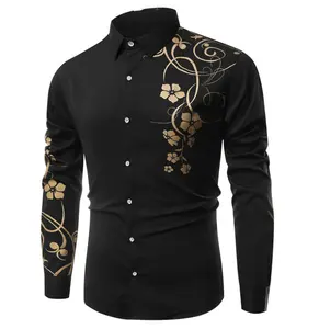 Camisa de algodão cetim novo design para homens, camisa slim fit de algodão com estampa slim
