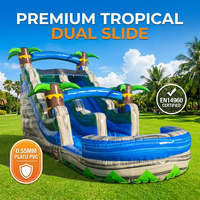 Toboggan aquatique gonflable commercial double piste palmier tropical géant en PVC facile à installer pour piscine