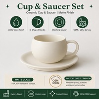 Lot de tasses et soucoupes à café en céramique avec finition crème mate, poignée standard et emballage personnalisé pour cafés et restaurants