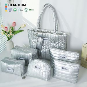 Timeforest Waterproof Silver Polyester Zipper Closure Eco-Friendly Fashion Letter Portable <b>Makeup</b> Cosmetic <b>Case</b> Set Large - Product Image 1