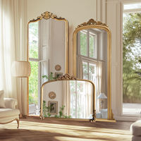 Miroir décoratif antique de grande taille, luxueux, en bois, avec cadre en forme d'arche dorée et fleurs, respectueux de l'environnement