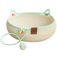 Nouveauté : Meuble pour animaux tout-en-un, lit pour chat en osier lavable et griffoir avec balle pour chats d'intérieur