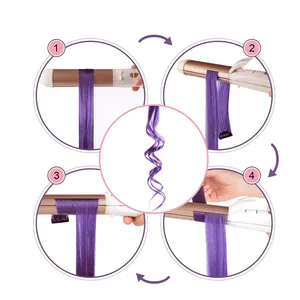 Extensiones de Cabello con Clip, 6 Piezas/Paquete, Reflejos de Colores para Fiesta, 22 Pulgadas, Multicolor, Cabello Liso Sintético, Morado y Rosa - Product Image 5