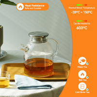 Théière classique en verre borosilicate de haute qualité 1,6 L avec couvercle fait main, compatible eau bouillante, infuseur à thé, revêtement anti-corrosion écologique