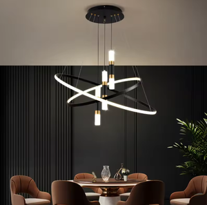 Illuminazione dello zelo Design moderno semplice <span class=keywords><strong>lampadari</strong></span> a cerchio pendente anello chiaro nero <span class=keywords><strong>con</strong></span> faretto - Product Image 4
