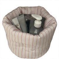 Sac de rangement portable personnalisable en coton rayé avec fermeture éclair, forme seau flexible, pour articles de toilette de voyage