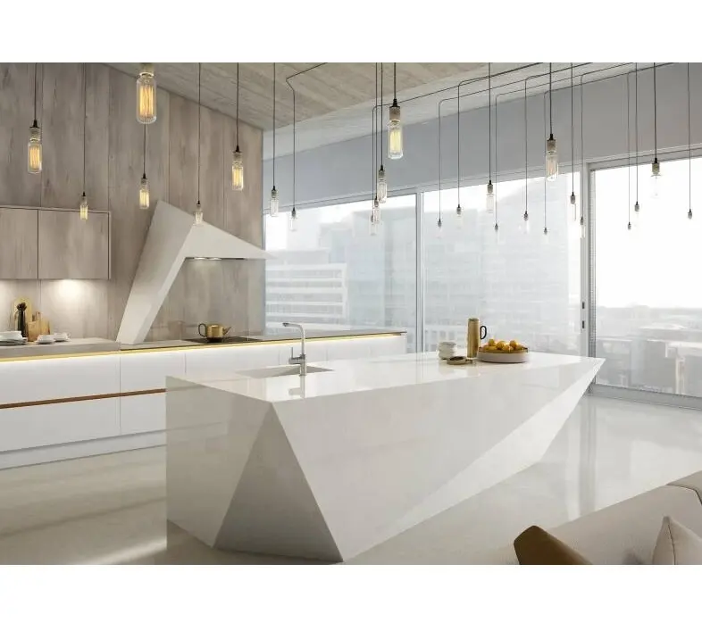 การออกแบบใหม่หินอ่อนเกาะห้องครัวหรูหราเคาน์เตอร์ควอทซ์เคาน์เตอร์ห้องครัวสีขาว