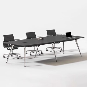 Muebles de oficina modernos, escritorio, sala de juntas, reunión negra, mesa de conferencias con pata de aluminio cromado - Product Image 1