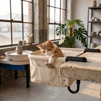 Panier suspendu pour chat Bixbee en tissu Oxford durable avec poche latérale, lavable en machine, pince réglable, respirant et chaud pour le repos des animaux de compagnie