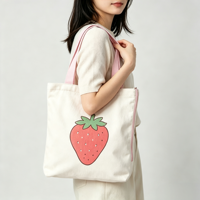 Sac fourre-tout en toile personnalisé avec fermeture éclair et imprimé fraise mignon, réutilisable, pour l'école, le quotidien, les activités sportives en extérieur