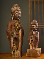 Statue de Bouddha antique sculptée à la main en résine et bois vieilli - Décoration de méditation pour la maison et le jardin - Art environnemental