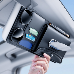 منظم سيارة جلدي متعدد الجيوب منظم عالمي للسيارة واقي شمس مع حامل نظارات شمسية صندوق مناديل - Product Image 2